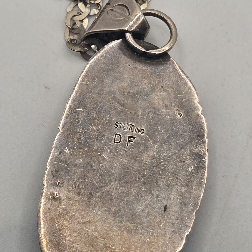 Vintage Native American Sterling Silver Signed Turquoise Pendant Necklace - Picture 2 of 10